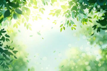 Abstract Green Leaves Background with Bokeh and Sunlight for Spring Design