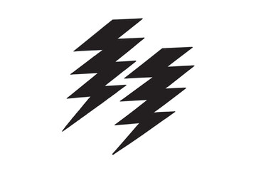 Two stylized black lightning bolts on a white background representing power speed electricity or a graphic element for design and illustration purposes simple and bold