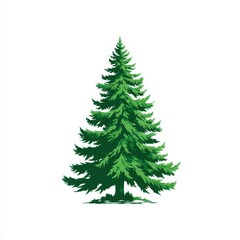 Tall evergreen tree standing majestically against a plain white background emphasizing its lush green foliage