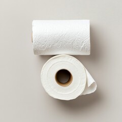 White toilet paper unrolling. Hygiene products. From top view. 
