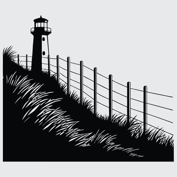 beach fence line image silhouette design vector art and illustration