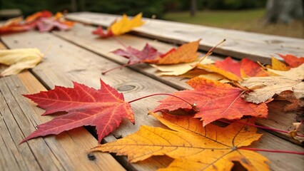 Colorful Autumn Leaves on Wooden Table – Fall Nature and Rustic Background Concept