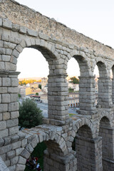Ancient Aqueduct of Segovia at Sunset