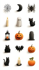 Creative Halloween decorations featuring spooky elements like pumpkins, ghosts, and black cats arranged in a playful layout
