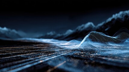 A futuristic digital landscape illustrating advanced technology and data visualization with abstract waves and lights.