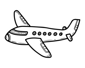 Passenger aircraft. Hand drawn doodle vector. Air transport for people transportation. Winged machine for flying in the sky. Modern technologies. Illustration line art element.
