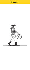 Western Cowgirl Vector Illustration – Stylish Black & White Fashion Portrait