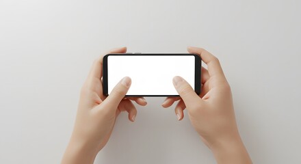 Hands Holding a Modern Smartphone Horizontally with a Blank Screen for Mockup Content