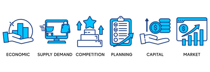 Market economy icon set vector illustration concept relate to economic, supply demand, competition, planning, capital, market