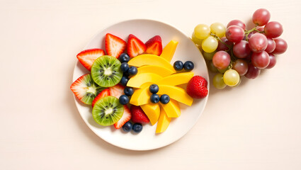 Top-Down View of Beautifully Arranged Fresh Fruit Plate 