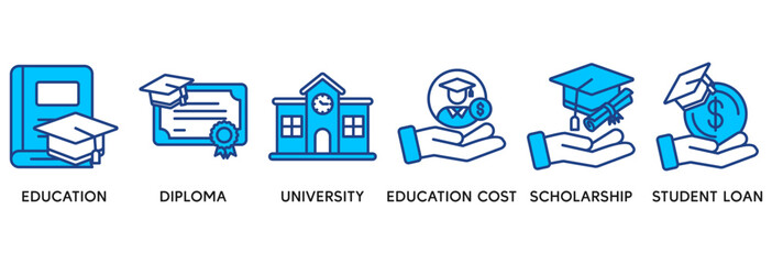 Scholarship icon set vector illustration concept relate to education, diploma, university, education cost, scholarship, loan student