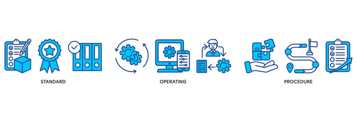 Naklejka premium SOP icon set vector illustration concept relate to for the standard operating procedure with an icon of instruction, quality, manual, process, operation, sequence, workflow, iteration, and puzzle