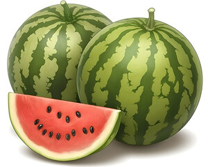 Fresh Watermelon Still Life: Vibrant Slice and Whole Fruits on White.