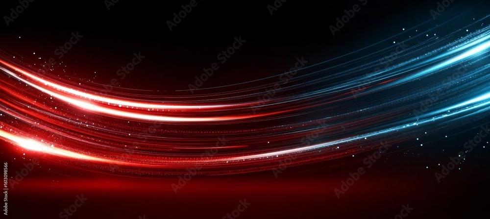 Poster dynamic flow of light and speed abstract composition with red and blue rays creating movement