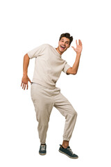 Young caucasian man full body isolated on white background