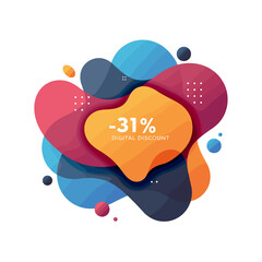 Isolated colorful image of Discount label with colorful abstract shapes and digital offer  on white background symbolizing Black Friday.