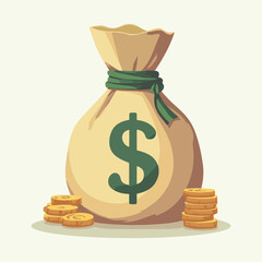 A golden dollar coin money bag icon symbolizes success and wealth in business finance