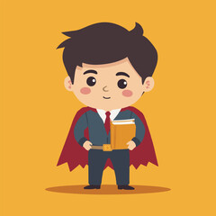 Cartoon vector illustration of a smiling businessman character with a briefcase and a person holding a book