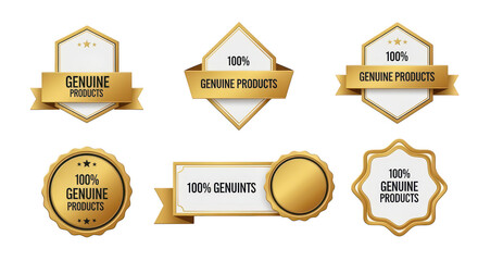 Genuine Product Badges: An array of meticulously crafted golden badges, each embodying the assurance of 100% Genuine Products, designed with elegance and sophistication.