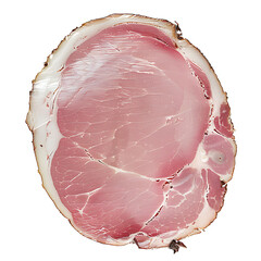 Sliced Ham: Close-Up View of a Single Round Slice with Visible Fat and Muscle Layers