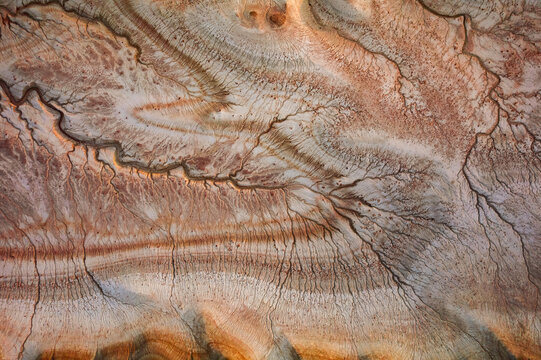 Drone shots of various landscapes of Mangystan in west Kazakhstan, unique rock formations and patterns seen from the air.
