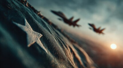 Pakistani flag with fighter jets flying above in celebration or tension