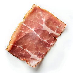Thinly Sliced Cured Meat with Marbled Fat on White Background