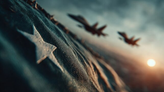 Pakistani flag with fighter jets flying above in celebration or tension