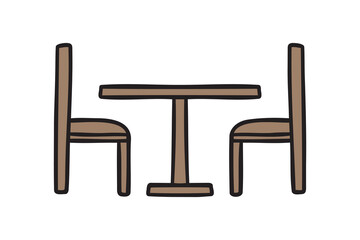 table and two chairs side view icon doodle hand drawn. colorful cartoon line drawing clipart symbol