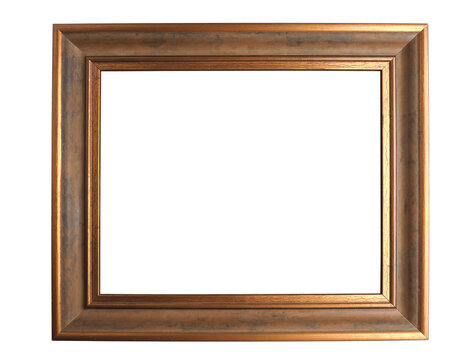 Old golden vintage photo frame on a white background, space for text or image