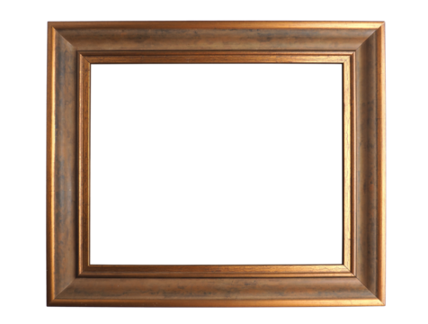Old golden vintage photo frame on a white background, space for text or image