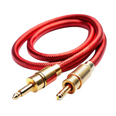 Fototapeta premium Red audio cable with gold plated connectors isolated on transparent background