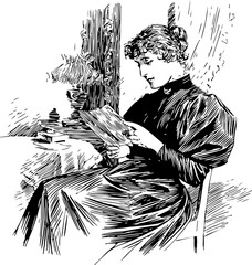 Vintage Illustration of a Woman Reading