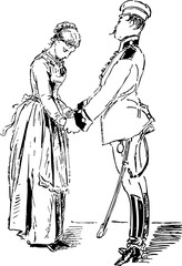 Vintage Soldier and Woman Holding Hands