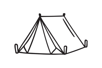 Camping tent icon doodle hand drawn. Outline line drawing clipart symbol