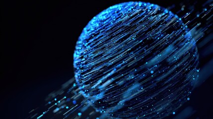An abstract representation of a glowing blue sphere with dynamic lines, symbolizing digital innovation and energy.