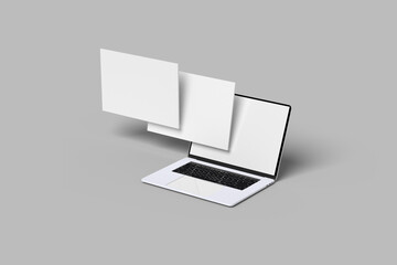 Laptop with blank screen and more screen isolated 