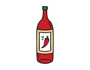 Hot pepper sauce red bottle doodle hand drawn icon. Outline drawing line clipart symbol