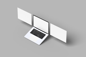 Laptop with blank screen and more screen isolated 