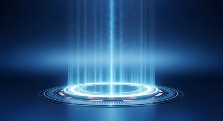Glowing blue portal emitting light beams and particles technology futuristic