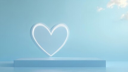 Glowing Heart on Platform: An elegant glowing heart stands proudly on a platform against a soft, airy background, conveying feelings of love and serenity, perfect for representing relationships.