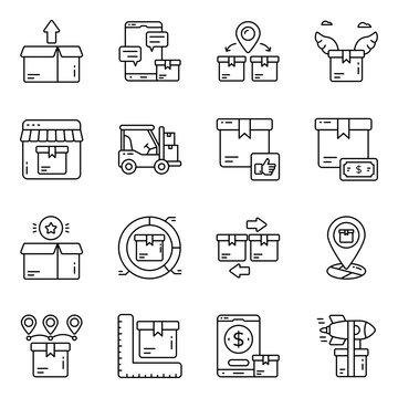 Set of Cargo and Shipment Linear Icons

