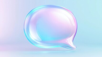Iridescent speech bubble floats on a gradient background, representing modern communication and digital dialogue