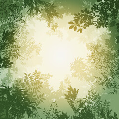 Vector background with branches of various trees and bushes. You can place your text in the center.	