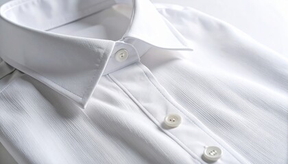 Closeup of Crisp White Shirt Collar and Buttons