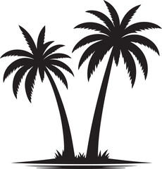 Obraz premium Palm tree silhouettes on a tropical summer landscape with beach and nature elements