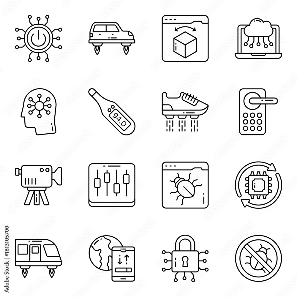 Wall mural set of data security and management linear icons