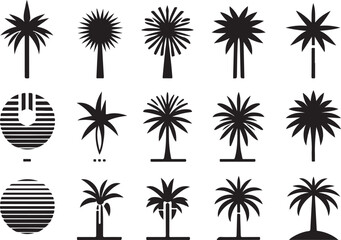 Obraz premium Palm tree silhouettes on a tropical summer landscape with beach and nature elements