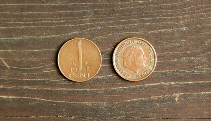 Dutch small coin on wooden table