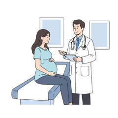 Fototapeta premium Doctor consulting pregnant woman, minimal vector illustration. 